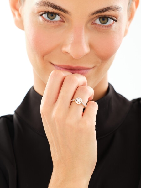 14 K Rhodium-Plated Yellow Gold Ring  - 0,34 ct - fineness 14 K