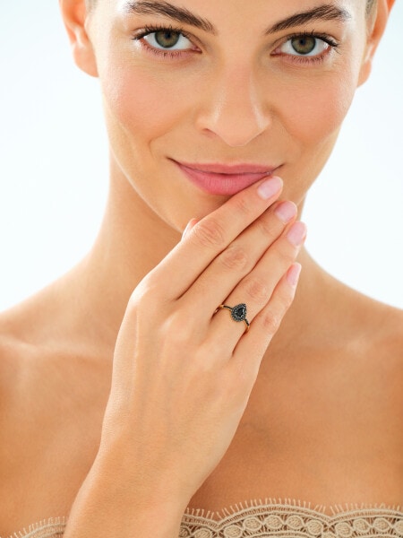 585 Yellow Gold/Black Rhodium Ring with Cubic Zirconia