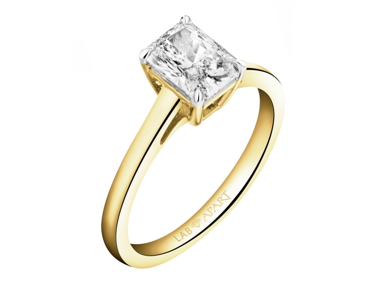 18 K Rhodium-Plated Yellow Gold Ring with Laboratory Diamond - 1,00 ct - fineness 14 K