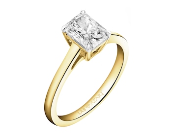 18 K Rhodium-Plated Yellow Gold Ring with Laboratory Diamond - 1,00 ct - fineness 14 K