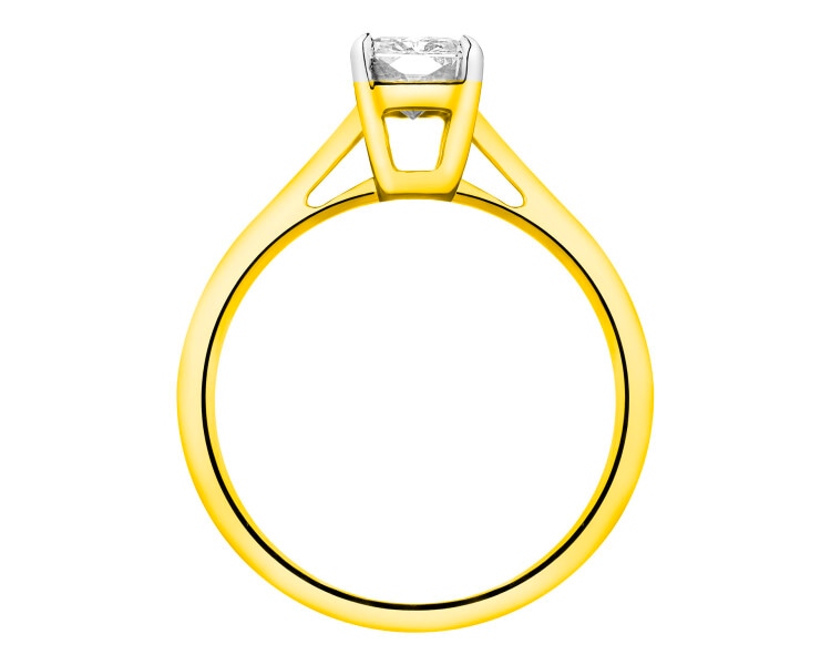 18 K Rhodium-Plated Yellow Gold Ring with Laboratory Diamond - 1,00 ct - fineness 14 K