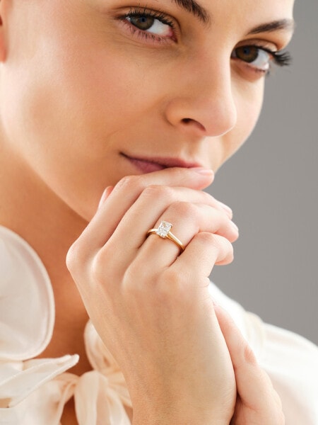 18 K Rhodium-Plated Yellow Gold Ring with Laboratory Diamond - 1,00 ct - fineness 14 K