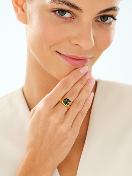 Gold-Plated Silver Ring with Amber