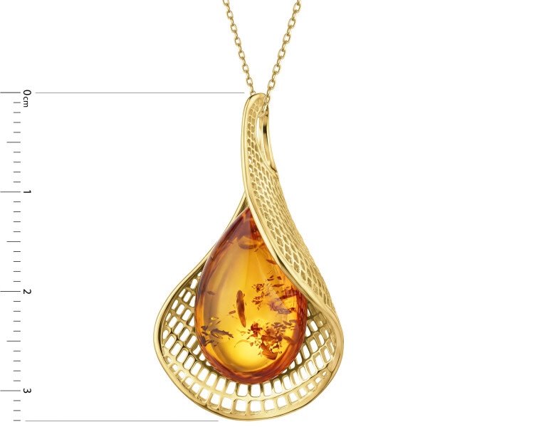Gold-Plated Silver Pendant with Amber