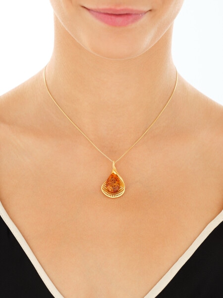 Gold-Plated Silver Pendant with Amber
