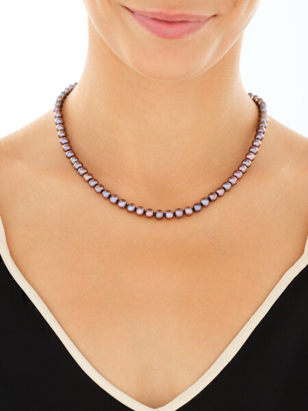 Rhodium Plated Silver Necklace with Pearl