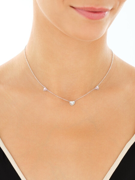 Rhodium Plated Silver Necklace with Glass