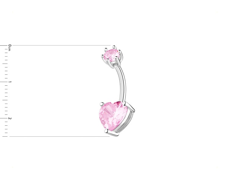 Rhodium Plated Silver Navel Piercing with Cubic Zirconia