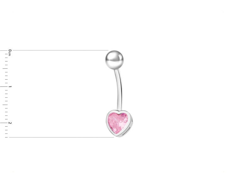 Rhodium Plated Silver Navel Piercing with Cubic Zirconia