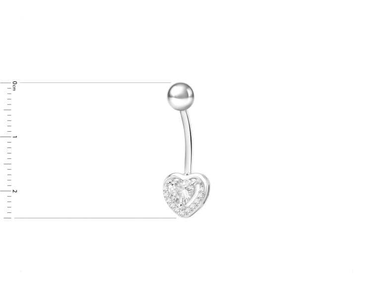 Rhodium Plated Silver Navel Piercing with Cubic Zirconia