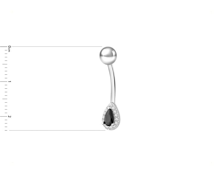 Rhodium Plated Silver Navel Piercing with Cubic Zirconia
