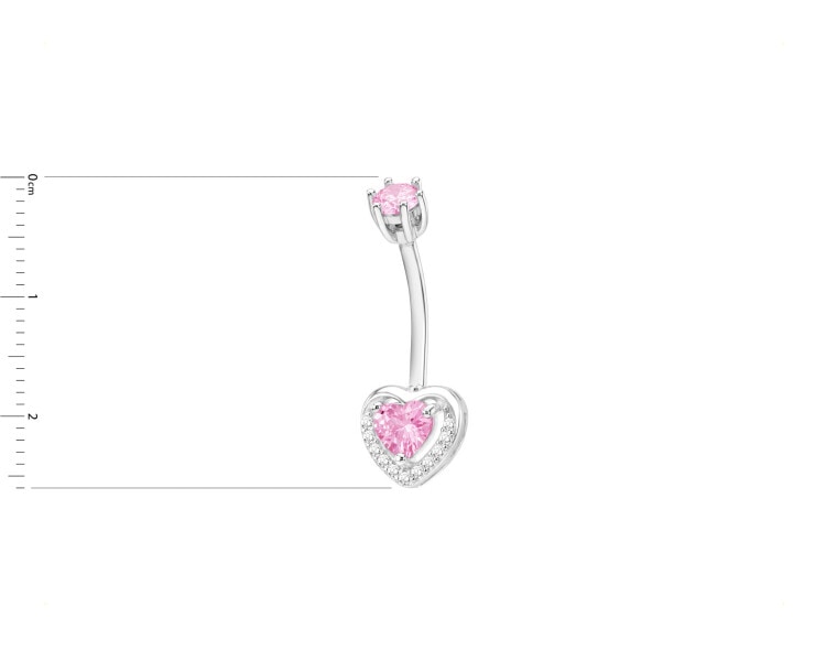 Rhodium Plated Silver Navel Piercing with Cubic Zirconia