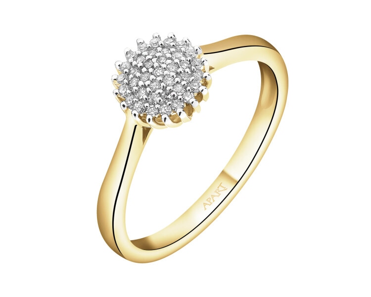 Pierścionek z żółtego złota z diamentami - 0,11 ct - próba 585