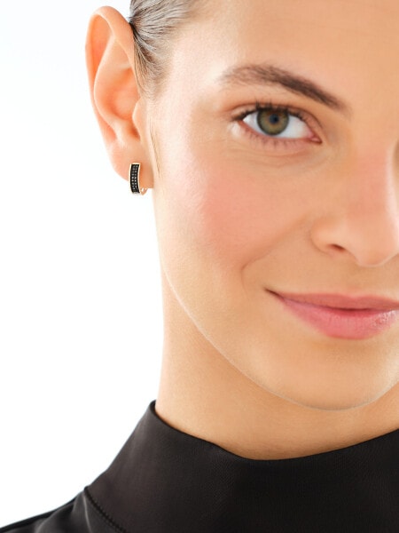 Náušnice ze žlutého zlata s černými diamanty - kruhy - 0,14 ct - ryzost 585