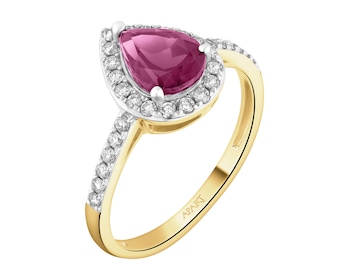 Pierścionek z żółtego złota z brylantami i rubinem - próba 585