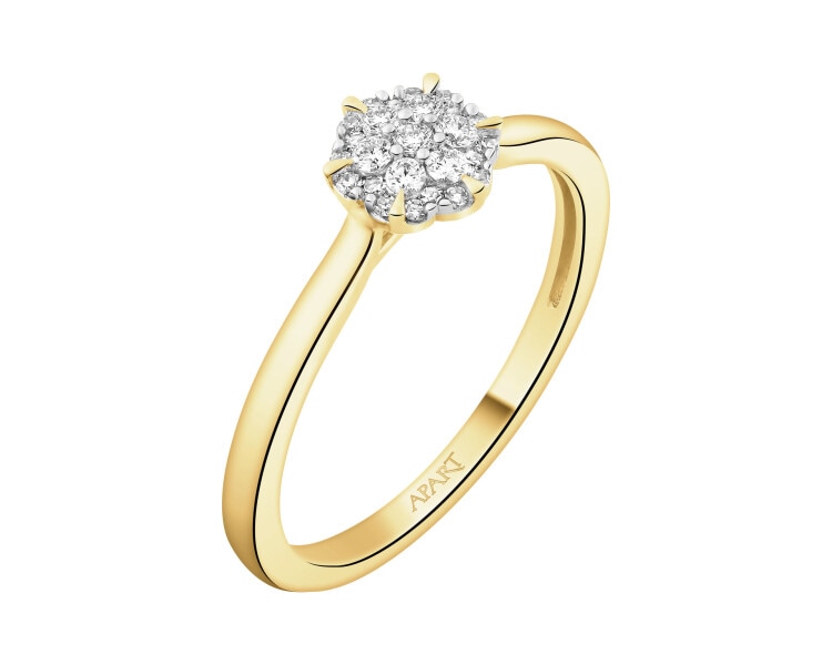Pierścionek z żółtego złota z diamentami - 0,13 ct - próba 585