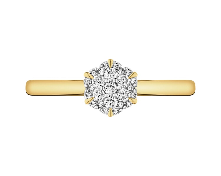 Pierścionek z żółtego złota z diamentami - 0,13 ct - próba 585