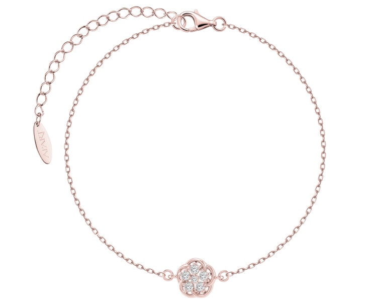 Bransoletka srebrna z diamentami laboratoryjnymi - kwiat - 0,12 ct