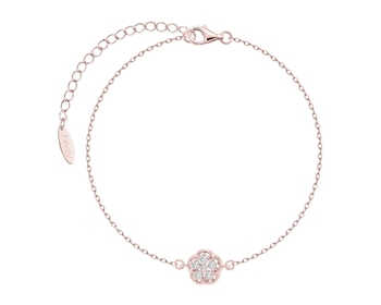 Bransoletka srebrna z diamentami laboratoryjnymi - kwiat - 0,12 ct