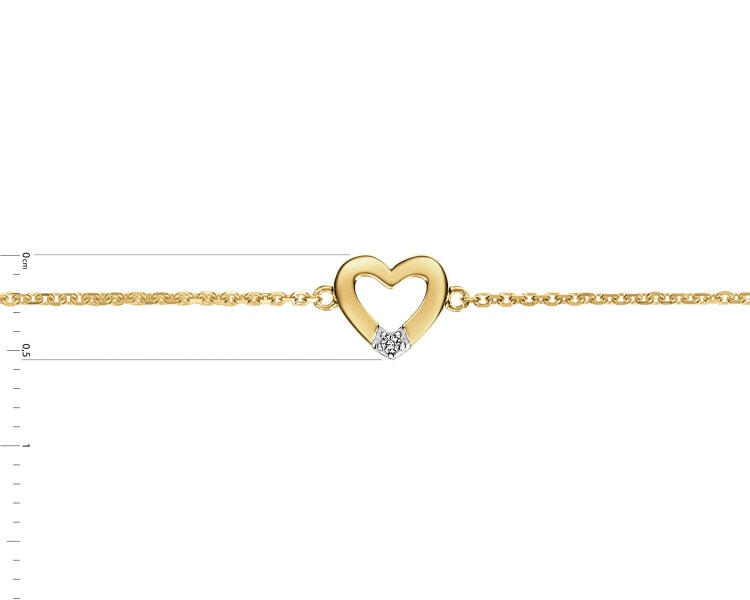 Bransoletka z żółtego złota z diamentem - serce - 0,004 ct - próba 585