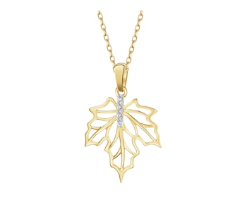 Zawieszka z żółtego złota z diamentami - liść - 0,01 ct - próba 585
