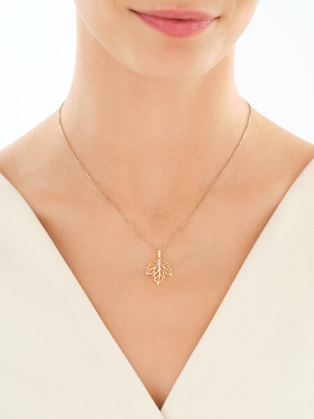 Zawieszka z żółtego złota z diamentami - liść - 0,01 ct - próba 585