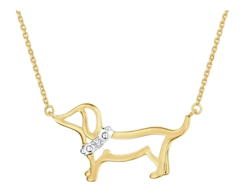 Naszyjnik z żółtego złota z diamentem - jamnik - 0,004 ct - próba 585
