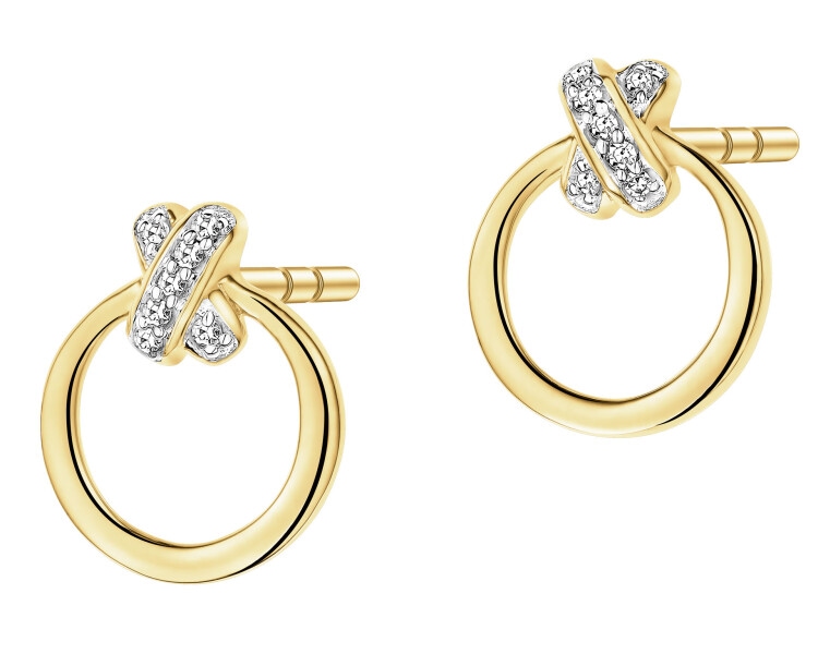 Kolczyki z żółtego złota z diamentami - koła - 0,01 ct - próba 375