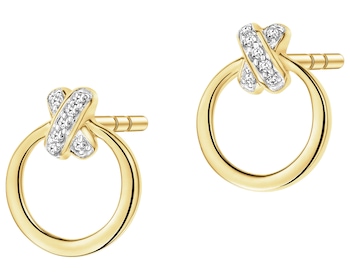 Kolczyki z żółtego złota z diamentami - koła - 0,01 ct - próba 375