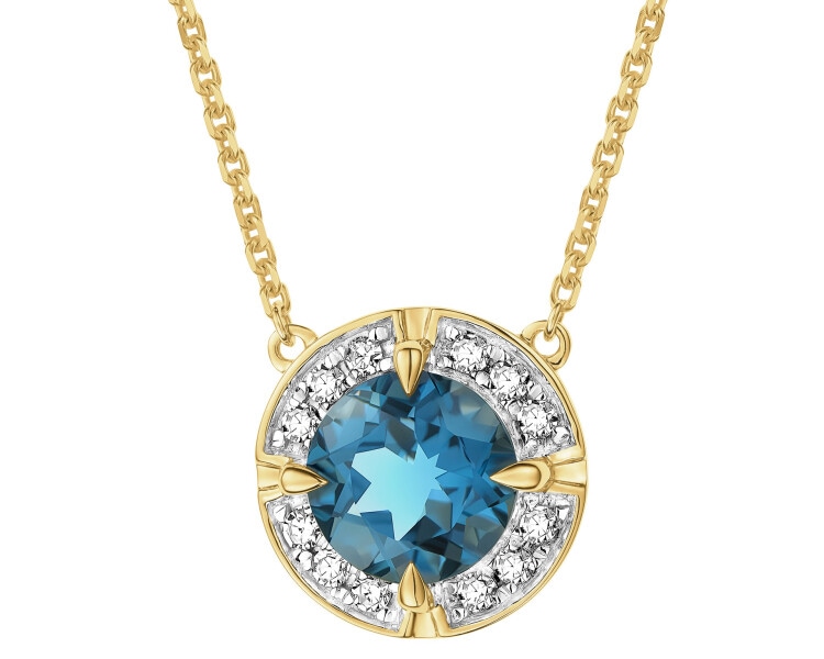 Naszyjnik z żółtego złota z diamentami i topazem London Blue - próba 585