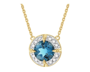 Naszyjnik z żółtego złota z diamentami i topazem London Blue - próba 585