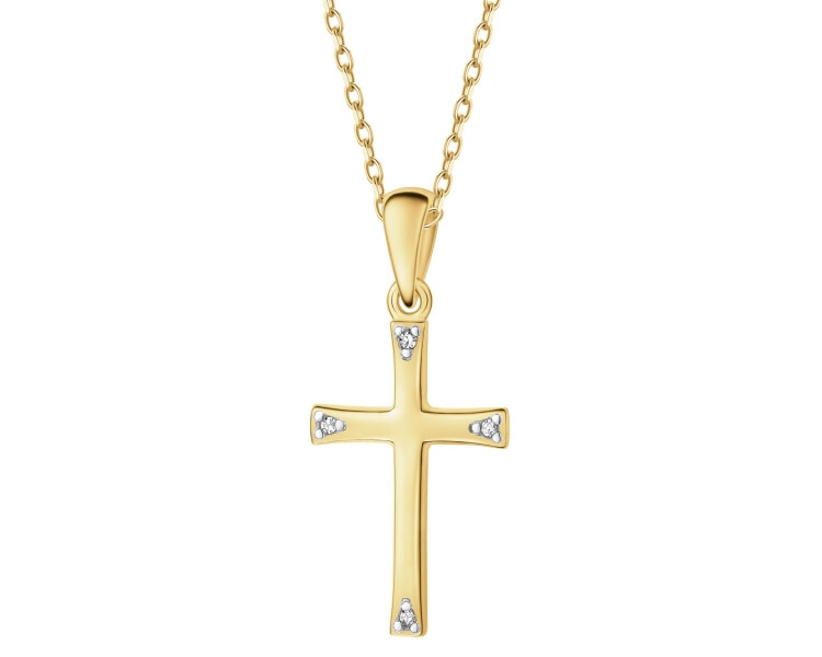 Zawieszka z żółtego złota z diamentami - krzyż - 0,008 ct - próba 375