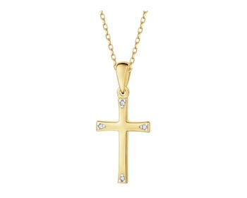 Zawieszka z żółtego złota z diamentami - krzyż - 0,008 ct - próba 375