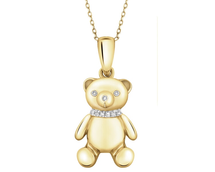 Zawieszka z żółtego złota z diamentami - miś - 0,02 ct - próba 585