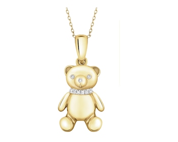 Zawieszka z żółtego złota z diamentami - miś - 0,02 ct - próba 585