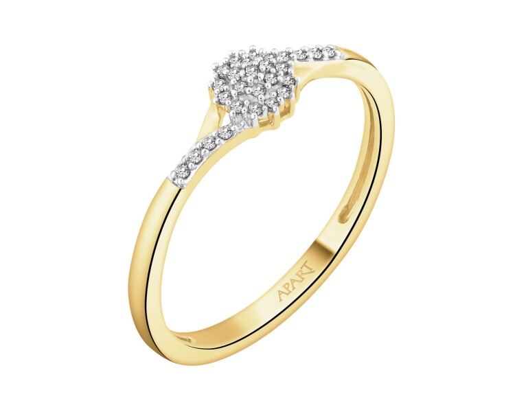 Pierścionek z żółtego złota z diamentami - 0,06 ct - próba 585