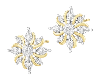 Kolczyki z żółtego złota z diamentami - kwiaty - 0,01 ct - próba 375