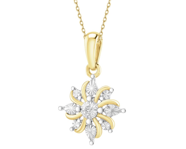 Zawieszka z żółtego złota z diamentem - kwiat - 0,005 ct - próba 375
