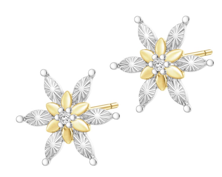 Kolczyki z żółtego złota z diamentami - gwiazdy - 0,01 ct - próba 375