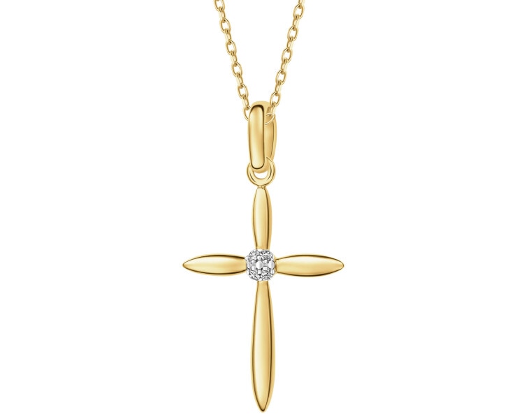 Zawieszka z żółtego złota z diamentem - krzyż - 0,02 ct - próba 375