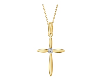 Zawieszka z żółtego złota z diamentem - krzyż - 0,02 ct - próba 375