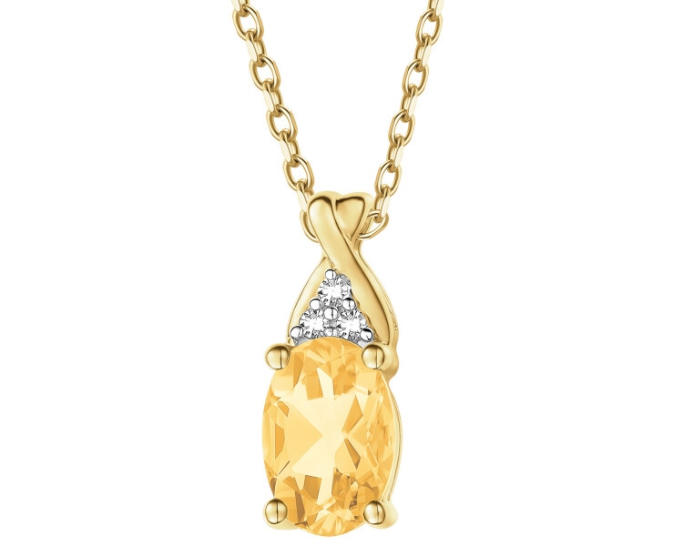 Zawieszka z żółtego złota z diamentami i cytrynem - 0,01 ct - próba 585