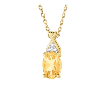 Zawieszka z żółtego złota z diamentami i cytrynem - 0,01 ct - próba 585
