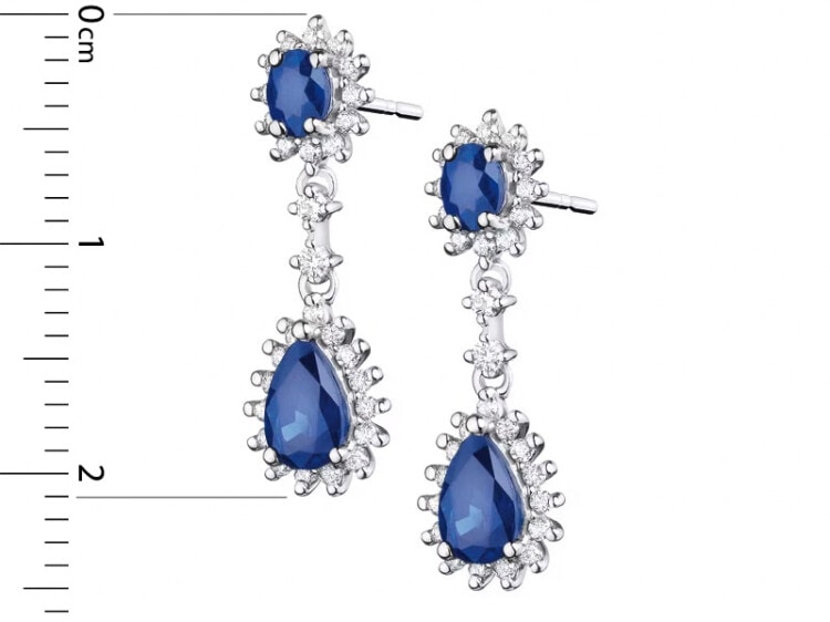 White gold earrings with brilliants and sapphires - fineness 14 K