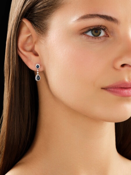 White gold earrings with brilliants and sapphires - fineness 14 K