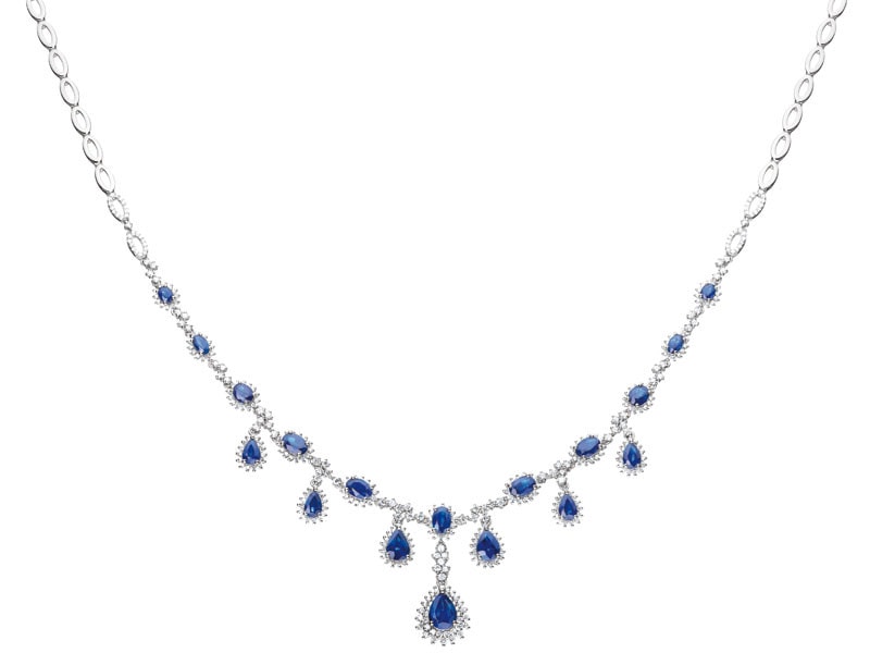White gold necklace with brilliants and sapphires - fineness 14 K