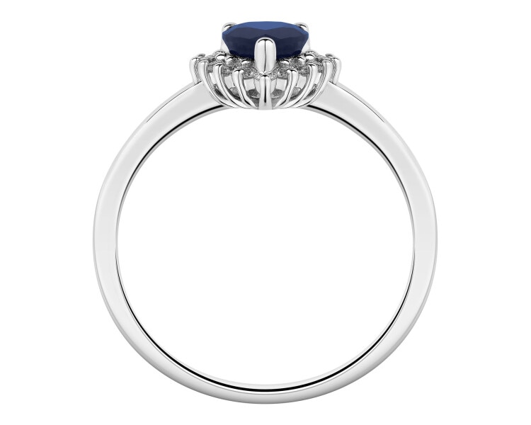 White gold ring with brilliants and sapphire - fineness 14 K
