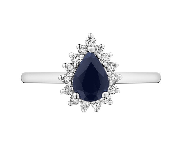 White gold ring with brilliants and sapphire - fineness 14 K