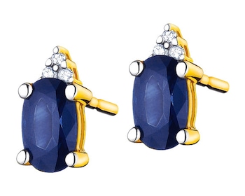 Yellow gold earrings with diamonds and sapphires - fineness 9 K
