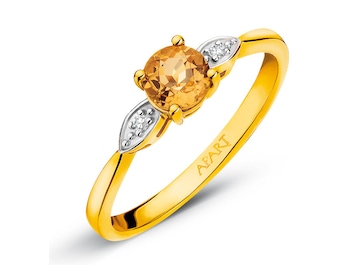 Yellow gold ring with diamonds and citrine 0,01 ct - fineness 9 K